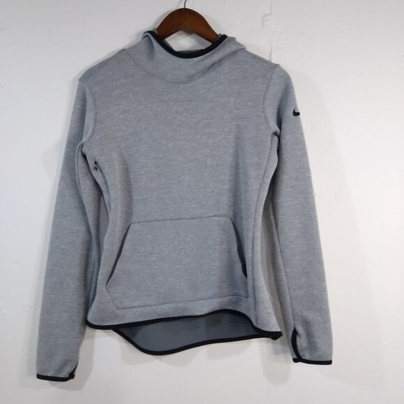 Nike Gray Dri-Fit Knit Hoodie Pullover Black‎ Swoosh Logo Hooded Kangaroo Small - Picture 1 of 11